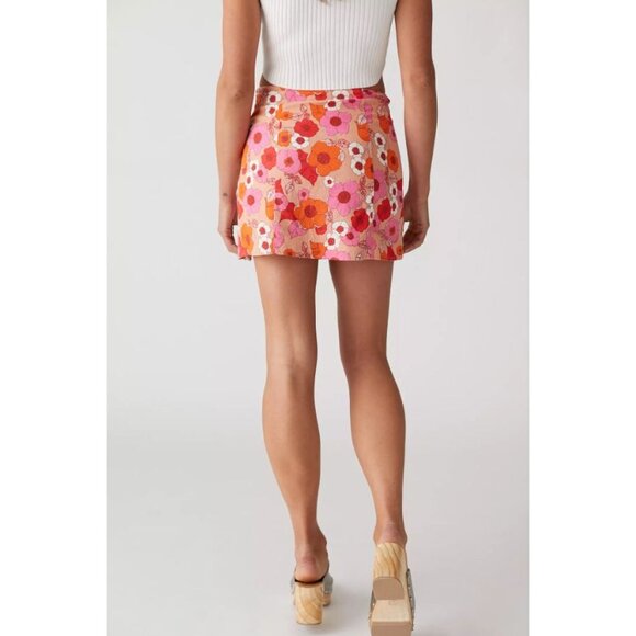 Urban Outfitters Rosie Notched Floral Pelmet Mini Skirt Linen Blend Size S - Picture 4 of 14